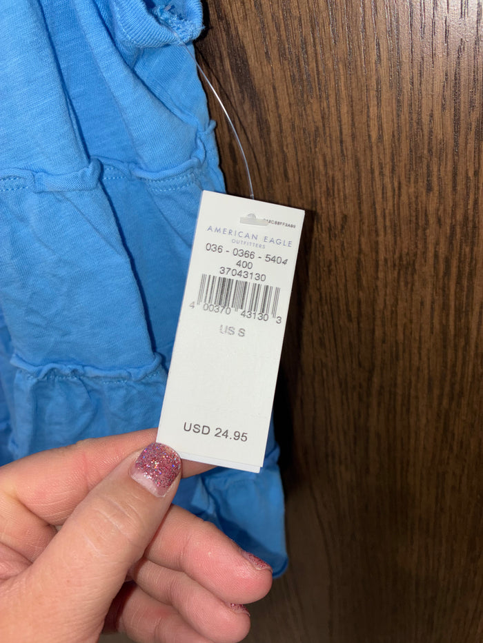 American Eagle Blue Tiered Tank Top Small NWT