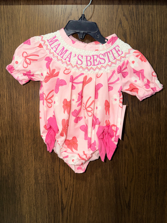 Mamas Bestie Girls Smocked Bow Romper 3-6 Months