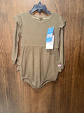 RuffleButts Olive Green Waffle Knit Long-Sleeve Flutter Bubble Romper Size 2T NWT