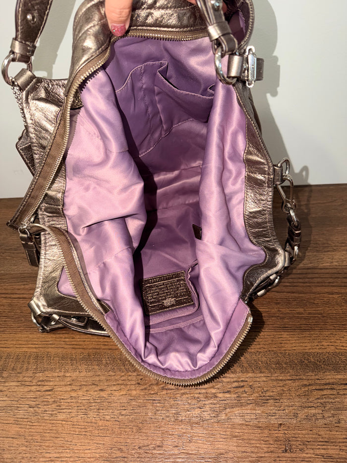 Coach Madison 15958 Metallic Leather Large Shoulder Hobo Bag Bronze Purple Satin Lining Y2K