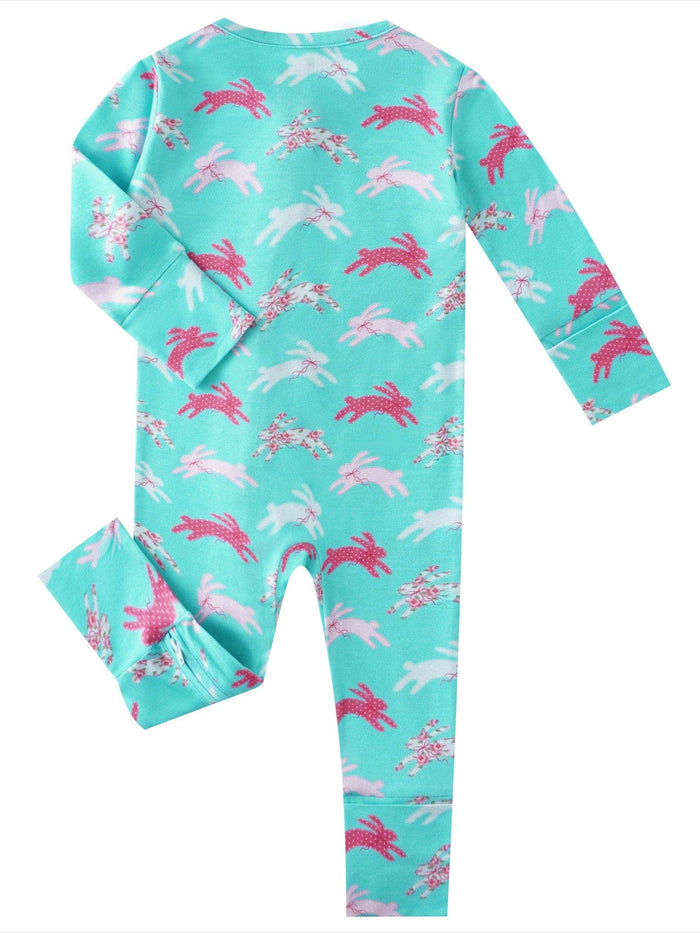 PoshTOT Little Flower Rabbit Bamboo Baby Convertible Zippy Romper: 9-12M