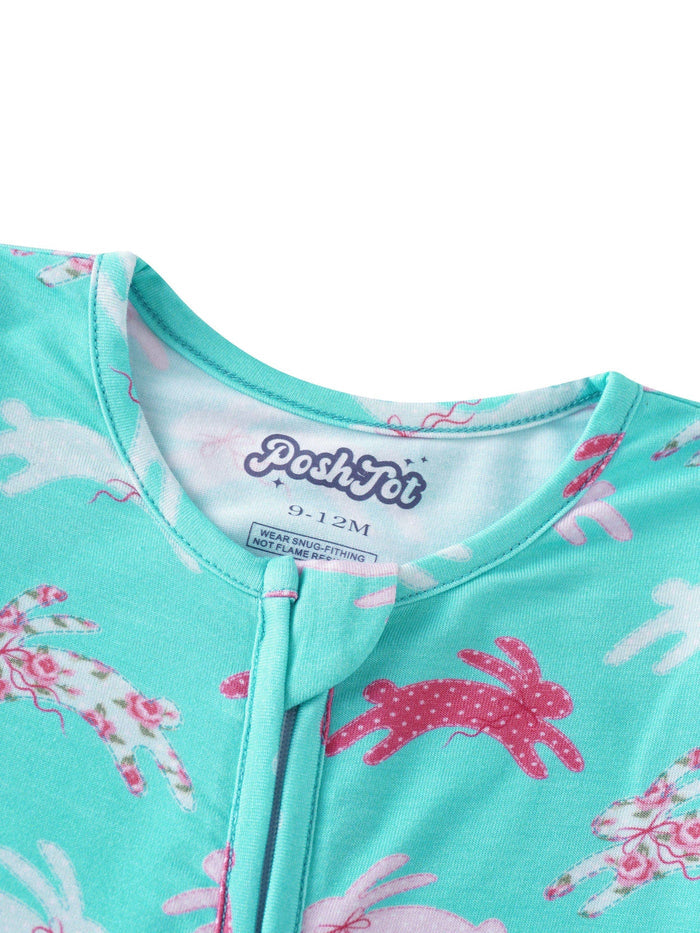 PoshTOT Little Flower Rabbit Bamboo Baby Convertible Zippy Romper: 9-12M