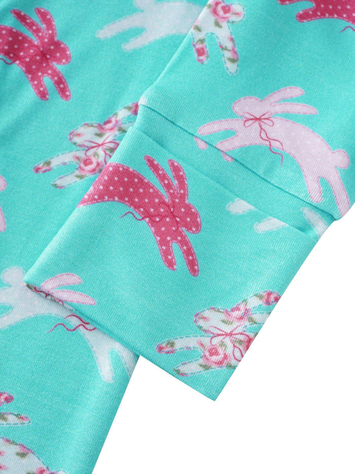 PoshTOT Little Flower Rabbit Bamboo Baby Convertible Zippy Romper: 9-12M