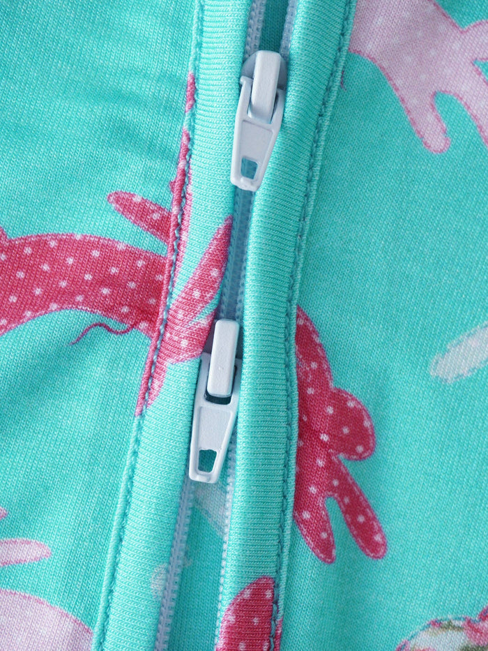 PoshTOT Little Flower Rabbit Bamboo Baby Convertible Zippy Romper: 9-12M