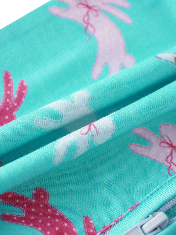 PoshTOT Little Flower Rabbit Bamboo Baby Convertible Zippy Romper: 9-12M